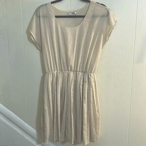 BAR III Cream Retro Dress w/ Blue Sparrow Polka Dots, Pleated Skirt - Size M